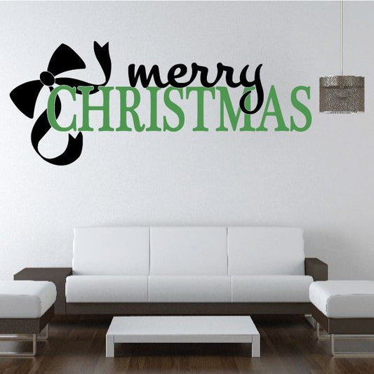 Image of Merry Christmas Quote with Bow Printed Decal