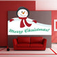 Snowman Christmas sticker with black hat, red scarf, and teal cursive 'Merry Christmas'.
