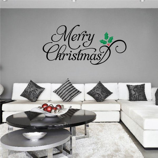 Image of Merry Christmas with Holly Printed Decal