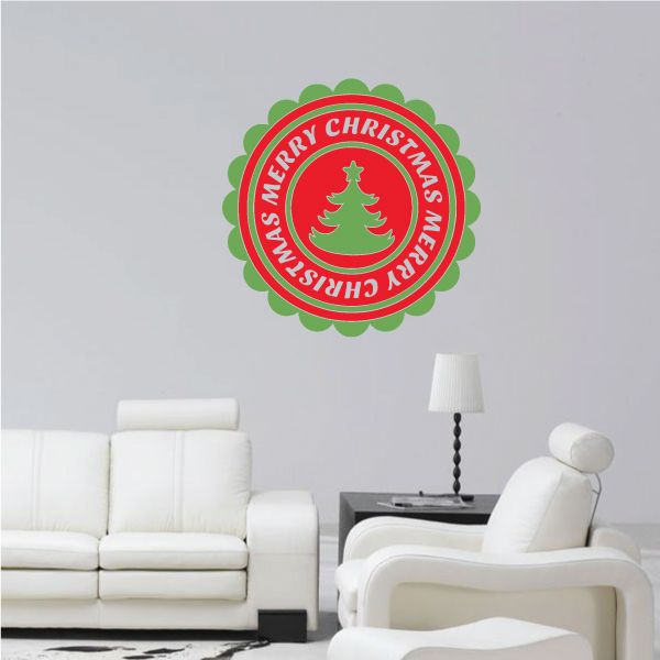 Image of Merry Christmas with Pine Tree Sticker