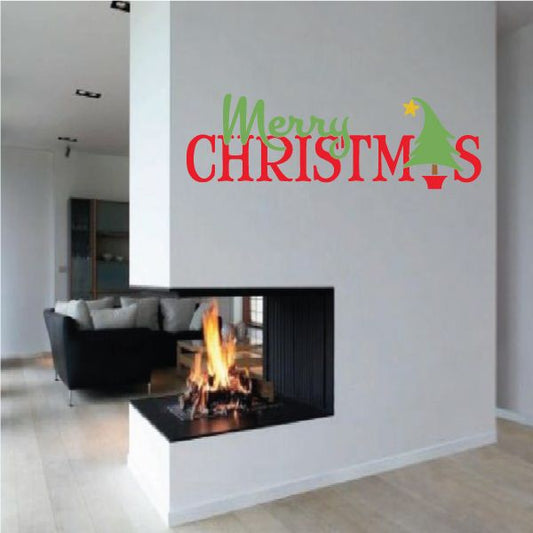 Image of Merry Christmas with Tree Printed Decal