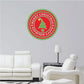Christmas tree sticker, red circular badge with tree icon and Merry Christmas text