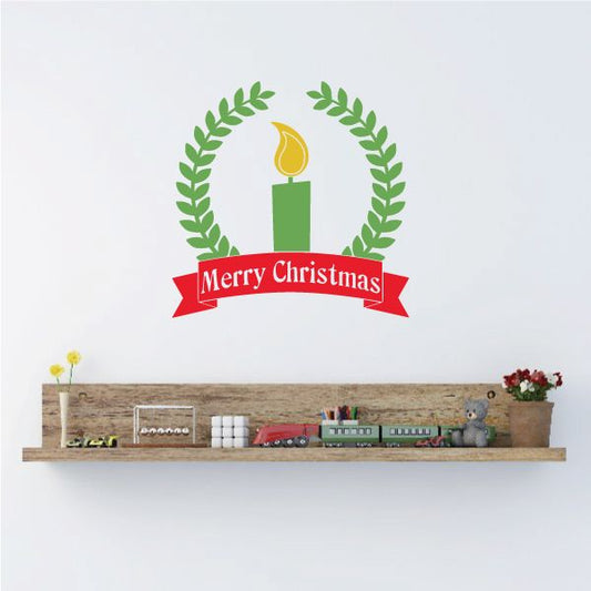 Image of Merry Christmas Wreath with Candle Printed Decal