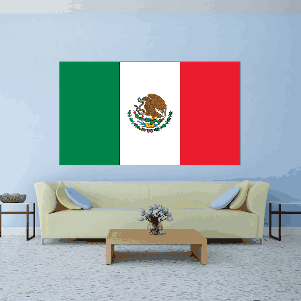 Mexico flag sticker, rectangular with green-white-red vertical bands and eagle emblem