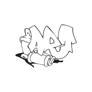 Graffiti character decal with black outline and white fill