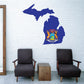 Michigan state flag shape sticker, blue state outline with seal in center