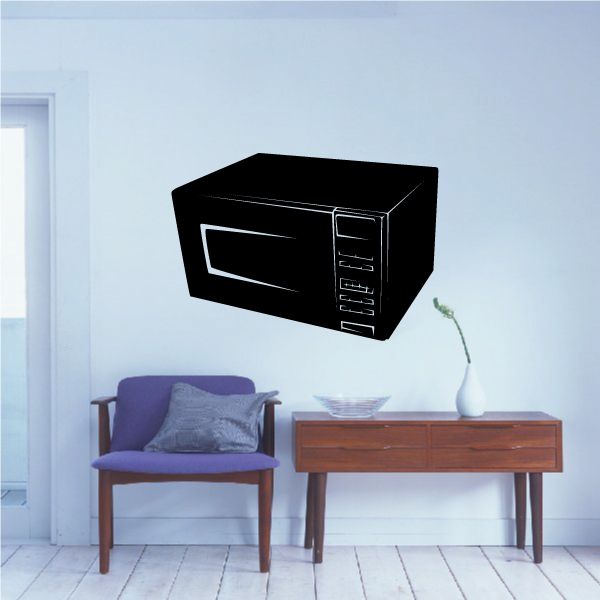 Microwave decal, black 3D-style microwave outline with white control panel