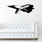 Black jet fighter silhouette decal, angled side view with stylized markings