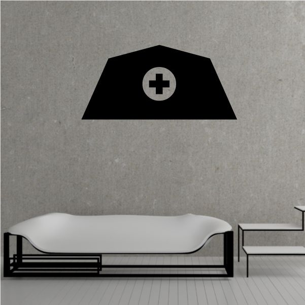 Black military medic decal with white plus symbol