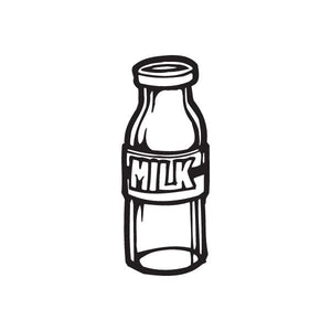 Milk bottle wall decal, black outline with 'MILK' label