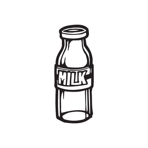 Milk bottle wall decal, black outline with 'MILK' label
