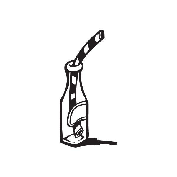 Milk bottle with straw decal, black outline sticker design