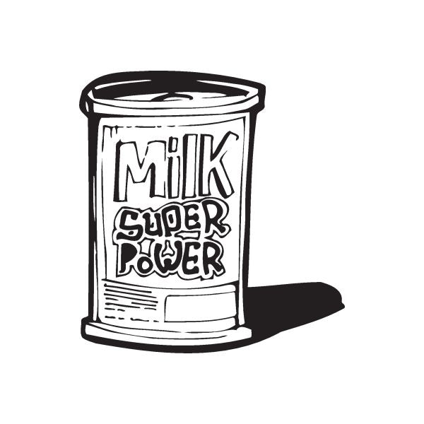 Milk Gives Super Powers decal featuring a milk can graphic