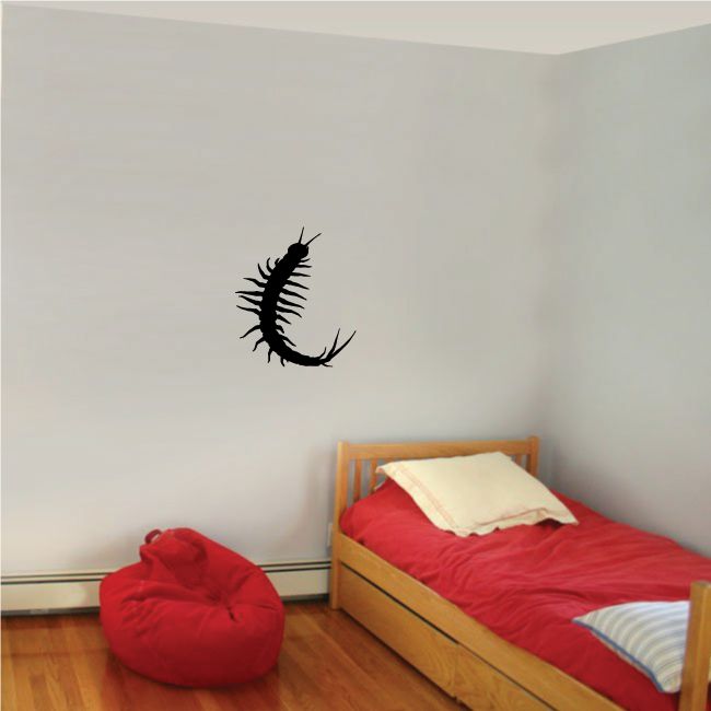 Climbing millipede wall decal, black insect figure with segmented body and antennae