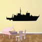 Minelayer boat decal with black ship silhouette, side profile on light background.