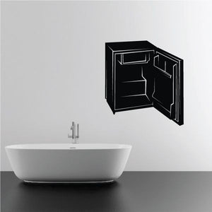 Black mini fridge wall decal with open door and interior shelves