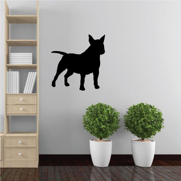 Miniature bull terrier decal, black dog silhouette