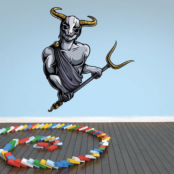 Minotaur sticker: black-and-white bull warrior with gold horns