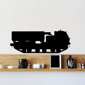 Truck launcher decal, black silhouette of a vehicle with launcher equipment