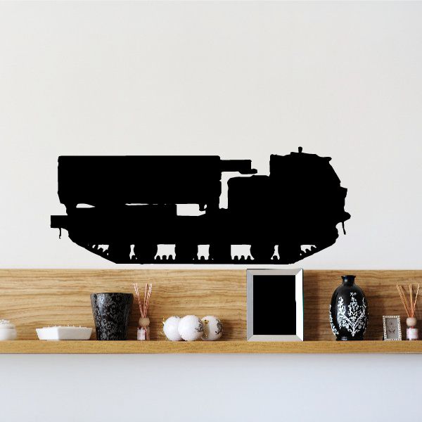 Truck launcher decal, black silhouette of a vehicle with launcher equipment