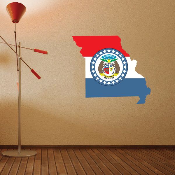 Missouri state flag outline sticker with circular state seal in the center
