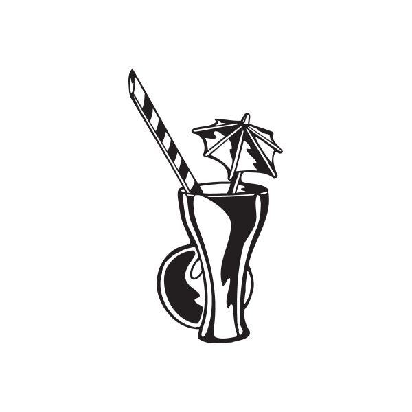 Cocktail drink decal with striped straw and umbrella