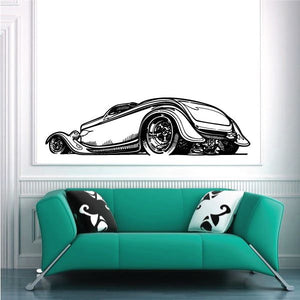 Black vintage car wall decal vinyl sticker, side profile