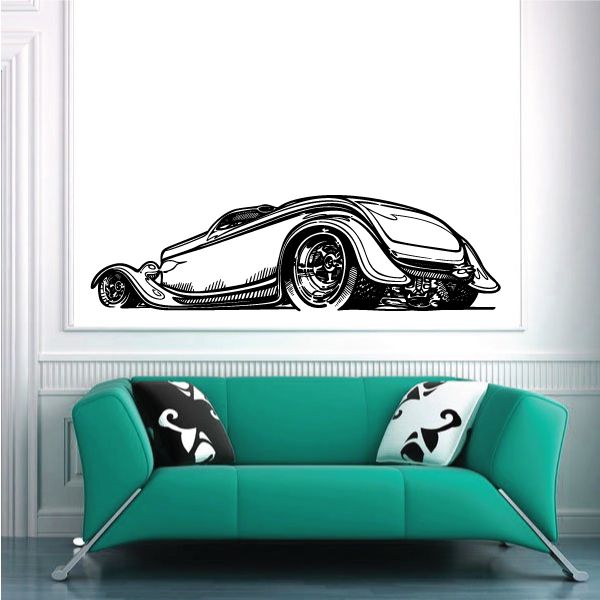 Black vintage car wall decal vinyl sticker, side profile