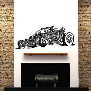 Vinyl wall decal of black vintage car outline on light surface