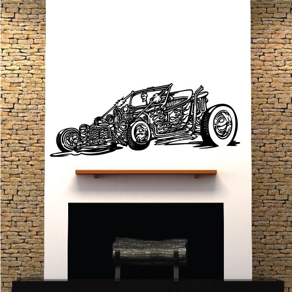 Vinyl wall decal of black vintage car outline on light surface