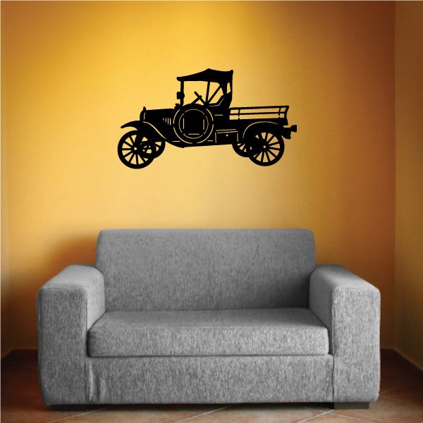 Vintage pickup wall decal with black Model T silhouette
