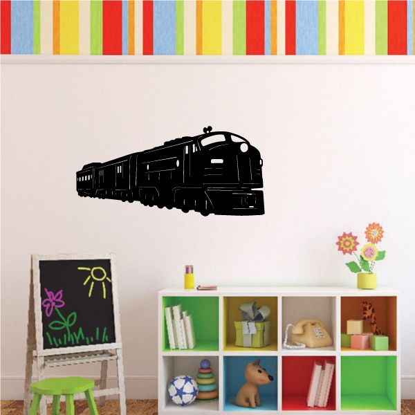 Black commuter train wall decal with smokestack and front cab details