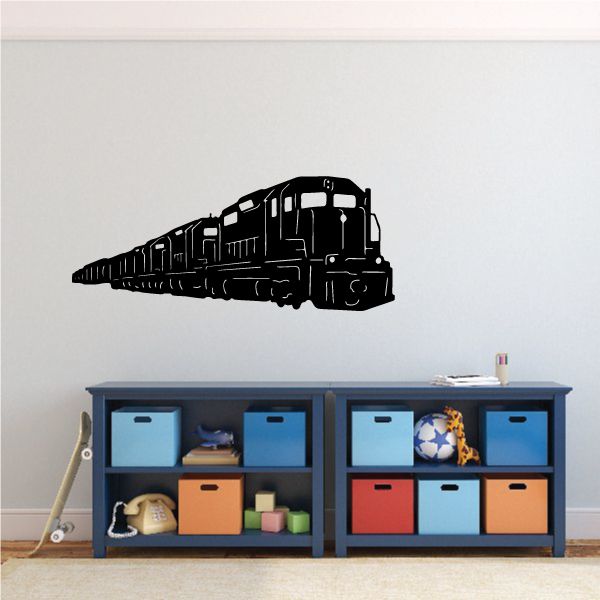 Diesel train decal, black locomotive side profile