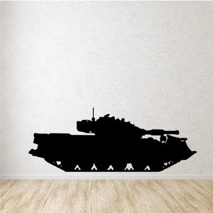 Black tank silhouette wall decal with small raised details