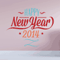 New Year die-cut decal with Happy New Year 2014 text, red and blue script, stars and swirls