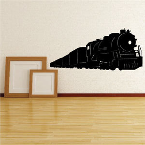 Black steam train wall decal with detailed engine silhouette