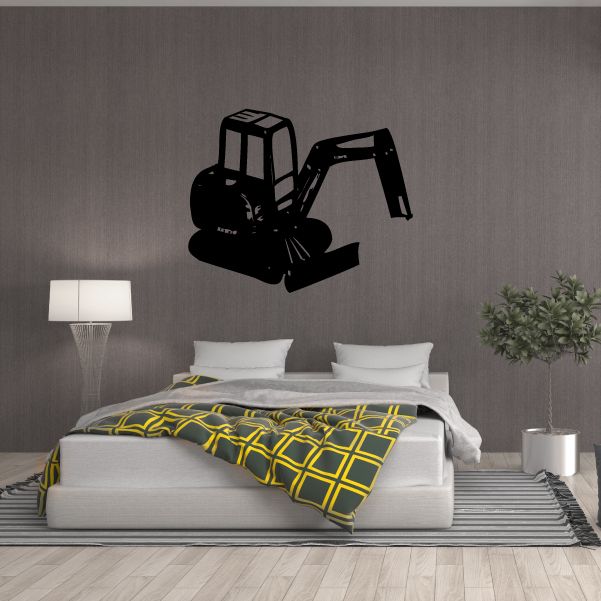 Black excavator wall decal silhouette