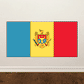 Moldova flag sticker, rectangular tricolor with yellow coat of arms center panel.
