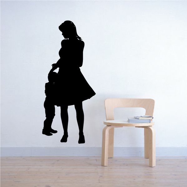 Mom and son hugging silhouette wall decal, dark figure