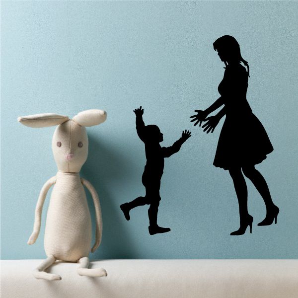 Mothers Day welcoming wall decal with mom and son silhouette figures