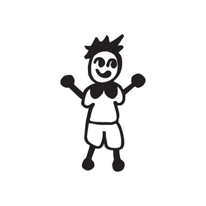 Cartoon mom casual decal of smiling character with spiky hair, black outline