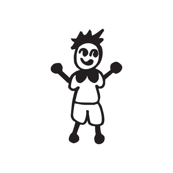 Cartoon mom casual decal of smiling character with spiky hair, black outline
