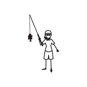 Mom fishing decal, black silhouette of woman holding rod and bait