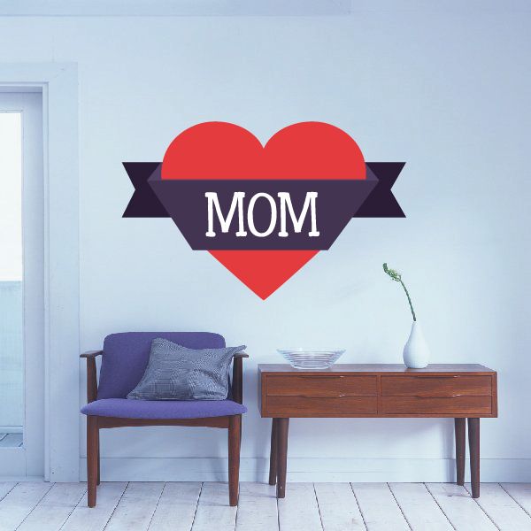 Mother's Day sticker: red heart with MOM banner