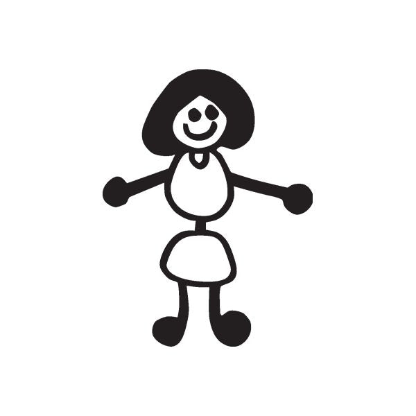 Mom in swimwear decal: black-and-white cartoon woman with arms out