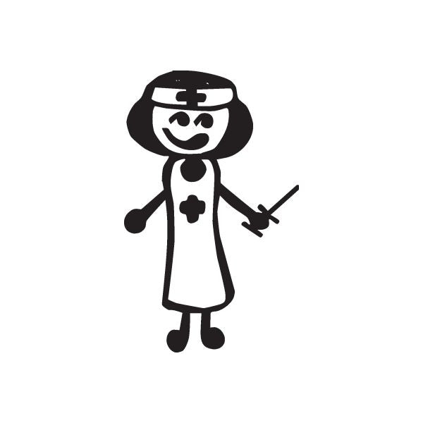 Nurse mom decal sticker of smiling nurse in cap and dress, waving