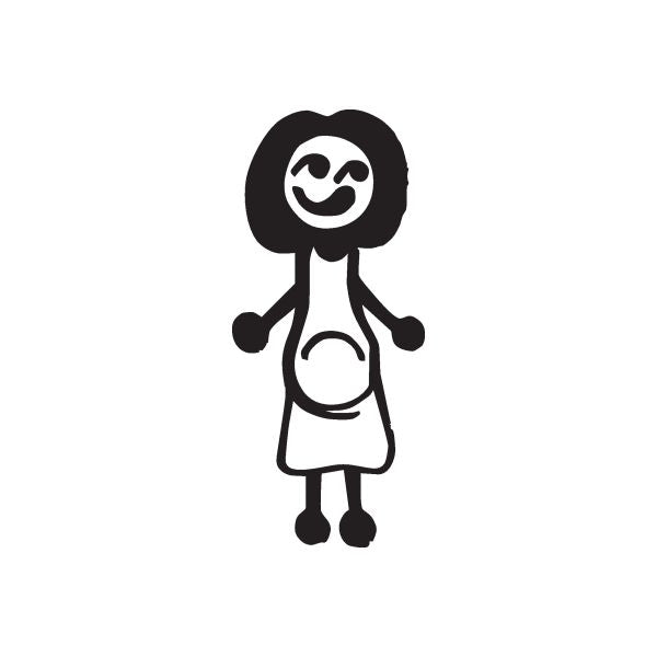 Pregnant mom decal, cartoon style: black and white figure with belly
