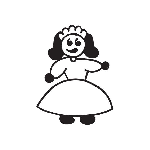 Black-and-white cartoon queen sticker decal with smiling face and crown