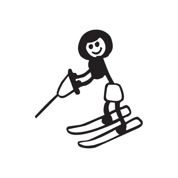 Skiing mom vinyl decal with black outlined woman on skis