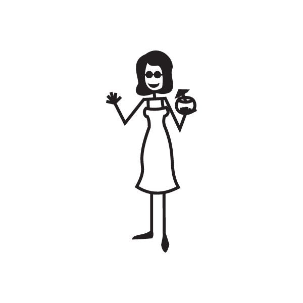 Mom smiling holding a coconut drink decal, black line art figure